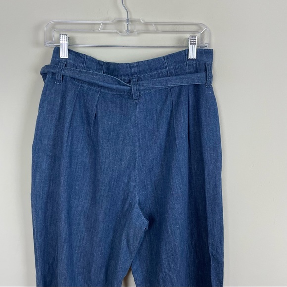 J.Crew Paper Bag Pant Blue Chambray Cropped Ankle Length Tie Waist Hemp Size 4 - Picture 10 of 13